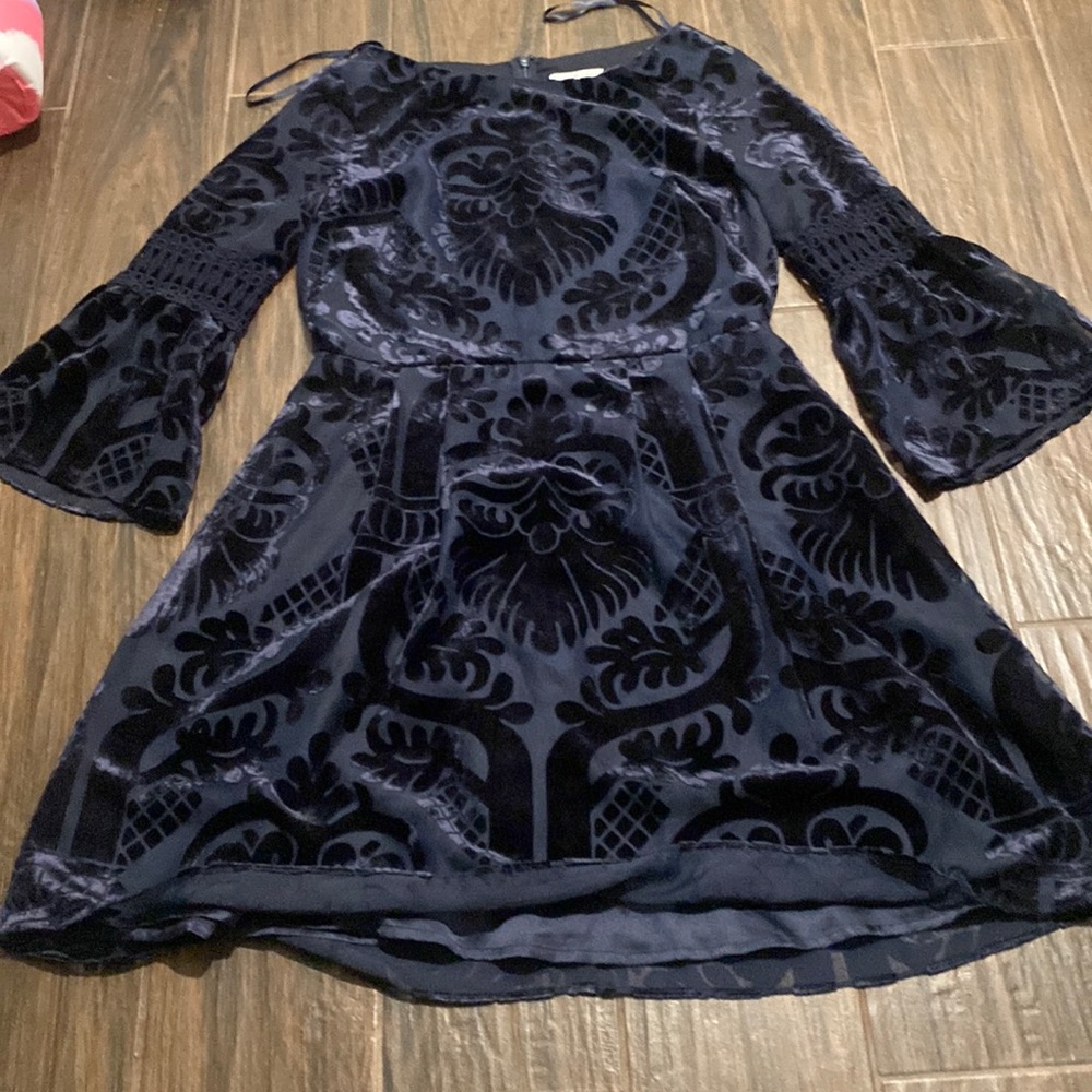 Eliza J velvet chiffon detail sheer bell sleeve dress